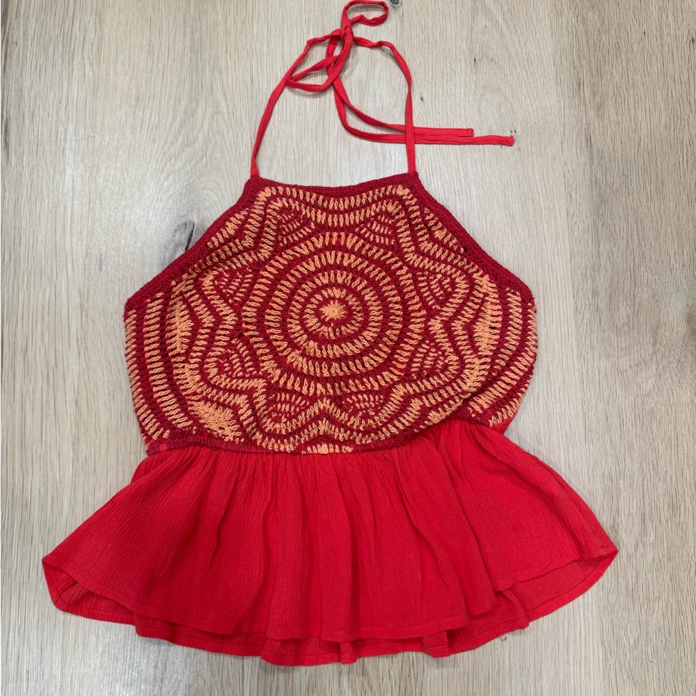 NWT Crochet Red  Halter Top